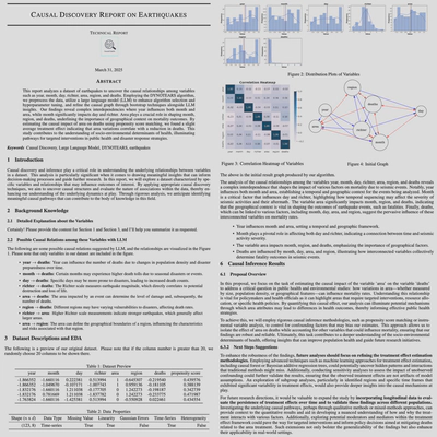 Example PDF report: dataset statistics, causal graph visualization, and analysis results
